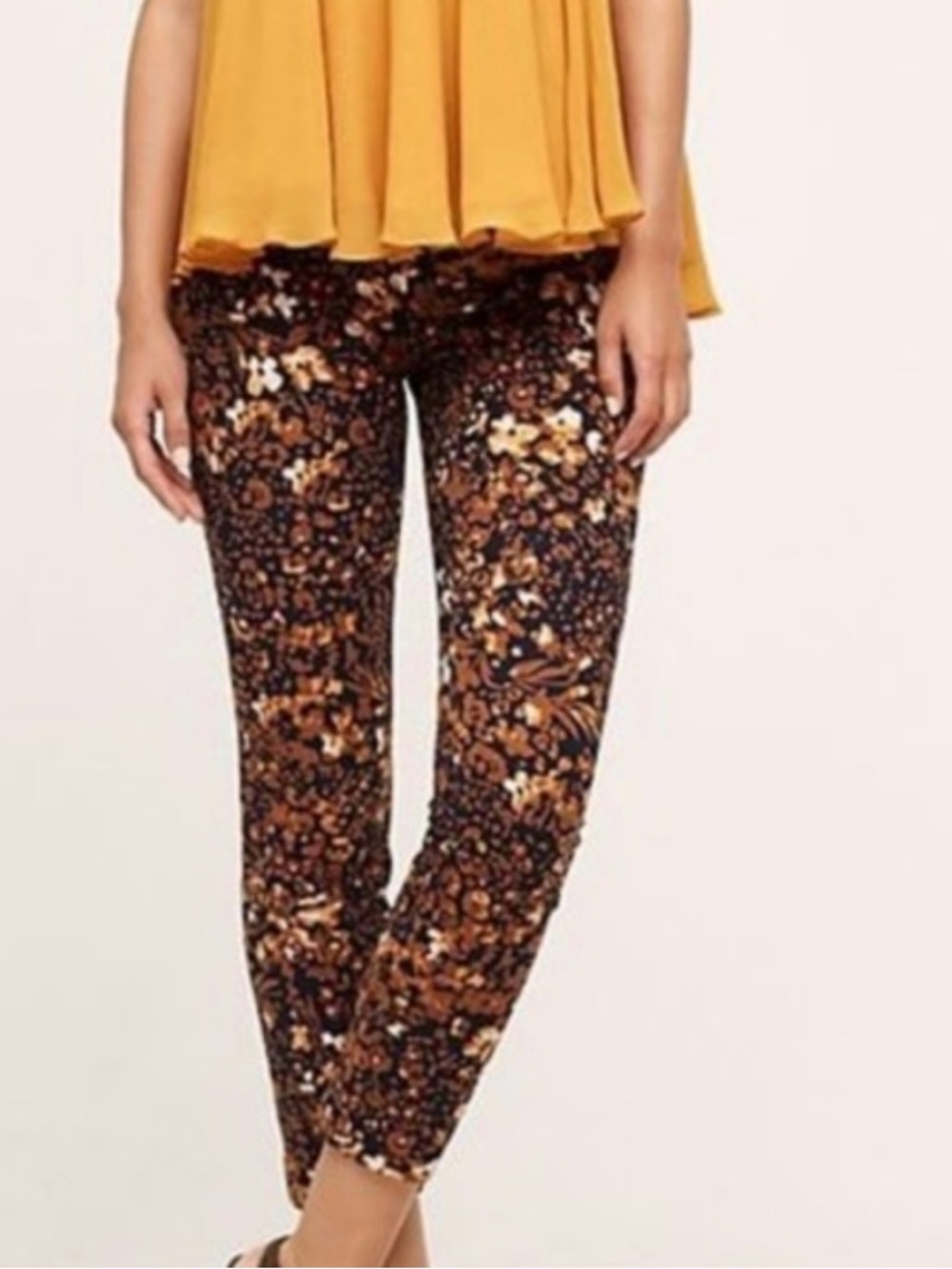 Anthropologie Floral Slim Ankle Pants in Brown and Black